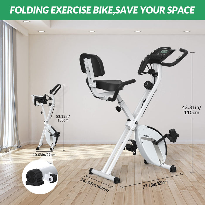 Micyox MX-600 magnetyczny składany rower rowerowy z wyświetlaczem LCD i czujnikiem tętna, domowy rower, z taśmami oporowymi, oszczędzający miejsce sprzęt do ćwiczeń fitness