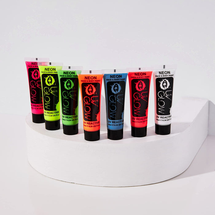 7 x 10 ml farby do malowania ciała UV, czarne światło, fluorescencyjne, do malowania ciała, neonowe, świecące kolory