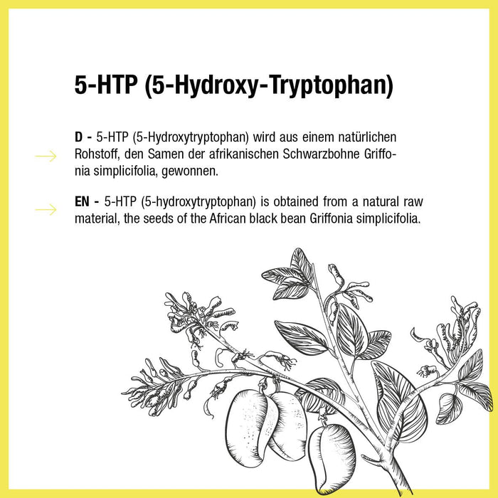 5-HTP 200 mg - 60 kapsułek wegańskich - 5-hydroksy-tryptofan w wysokiej dawce z afrykańskich ziaren czarnej (Griffonia simpcifolia) - made in Germany