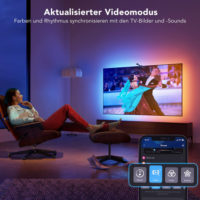 Govee DreamView T1 Podświetlenie telewizora WiFi LED z kamerą, pasek LED RGBIC, do telewizorów 55-65 cali i komputerów, sterowanie za pomocą aplikacji, kompatybilne z Alexa i Google Assistant, do telewizorów i komputerów