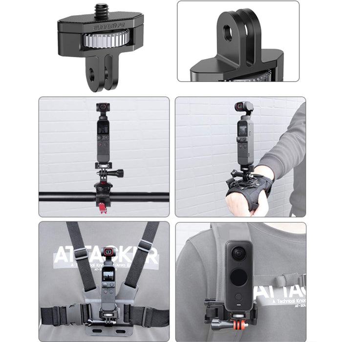 Hensych Uniwersalny metalowy adapter 1/4 cala, obrót 360, regulowany adapter ze stopu aluminium, konwerter złącza transferowego do kamery OSMO Pocket 2/Insta360 One X2/X/SLR itp