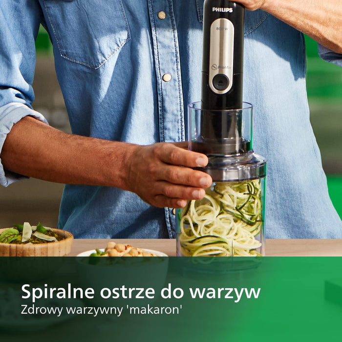 Philips Blender ręczny - 800 W, Trzepaczka, Spiralne ostrze do warzyw, Technologia ProMix i Speed Touch, Biały (HR2657/90)