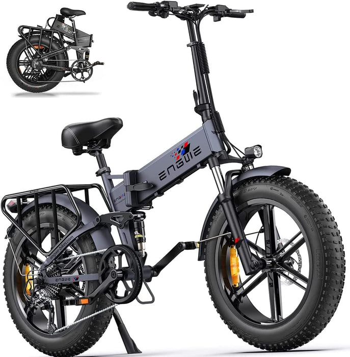 ENGWE Składany rower elektryczny dla dorosłych, 20 x 4,0 cala, elektryczny rower MTB, akumulator 48 V/16Ah, zasięg 50-120km, 8 prędkości Ebike Engine Pro