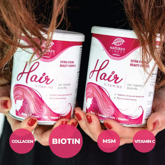 Nature's Finest Witaminy do włosów 150g z biotyną, witaminą C i MSM | Wspiera mocne i zdrowe włosy