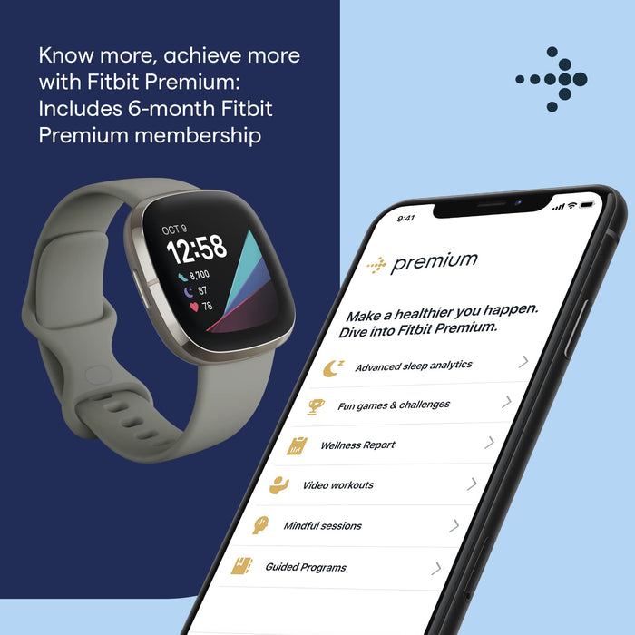Fitbit Unisex-Adult Sense Activity Tracker, Szary/Srebrny, jeden rozmiar