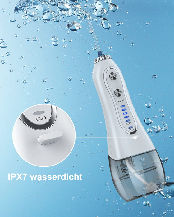 BESTOPE Elektryczna myjka do zębów z 5 trybami i 8 dyszami, bezprzewodowa, do mycia jamy ustnej, wodoszczelność IPX7, ładowanie przez USB, 300 ml, irygator oralny, do domu w podróży