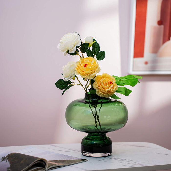 Glasseam Zielony szklany wazon na kwiaty, duży, ręcznie robiony artystyczny wazon, nowoczesny duży wąski dzbanek na szyję do dekoracji salonu, na stół, dekoracja pokoju, do długich pampasów, narcyzy, trawa