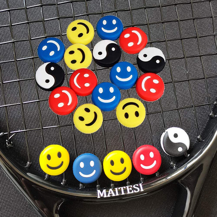 INTVN 12 szt. tłumik wibracyjny do tenisa amortyzator wstrząsów, silikonowa osłona na twarz uśmiechnięta rakieta tenisowa amortyzuje wilgoć, trwałe i długotrwałe, idealne dla tenisistów
