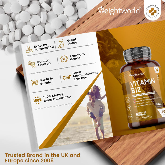 Witamina B12 Tabletki wysokiej mocy - 1000mcg - 400 tabletek (1 + rok dostaw) Czysta metylokobalamina B12 Suplement dla mężczyzn i kobiet, układ odpornościowy, energia i mózg - Vegan Friendly - Made In The UK