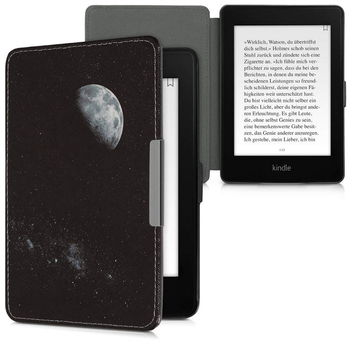 kwmobile Etui kompatybilne z Amazon Kindle Paperwhite - sztuczna skóra eReader etui ochronne Cover Case (do modeli do 2017) - księżyc jasnoszary czarny