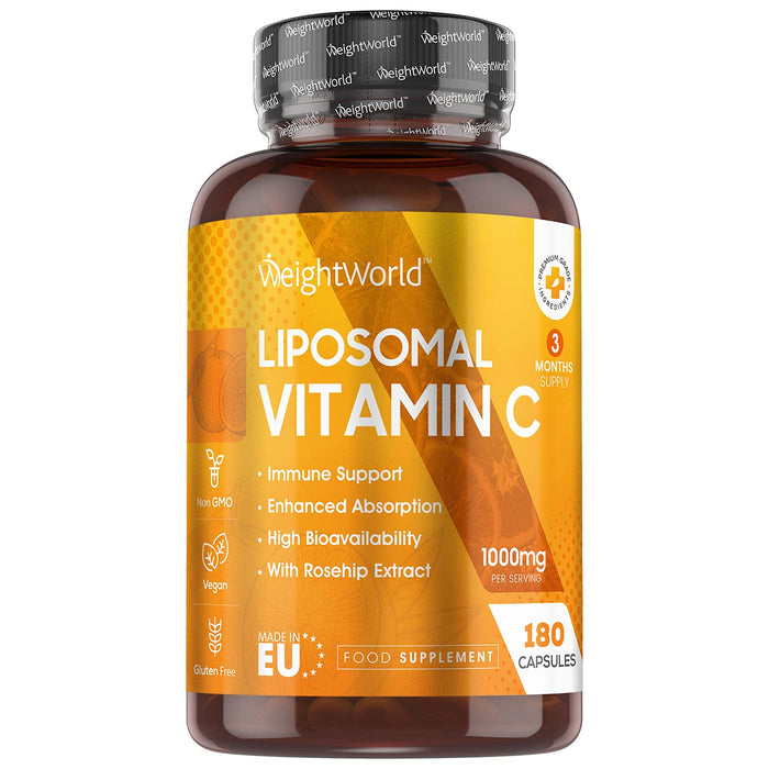 Liposomal Vitamin C Capsules - 1000mg - 180 kapsułek (3 miesięczna dostawa), witamina C przyczynia się do normalnego funkcjonowania układu odpornościowego i zmniejsza zmęczenie i znużenie, wegańskie - Made In EU