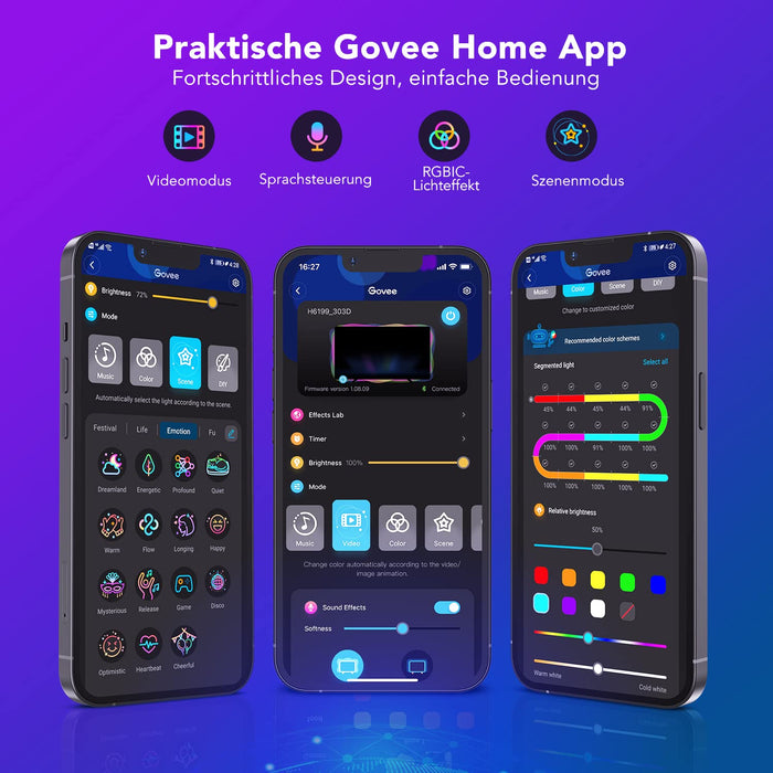 Govee DreamView T1 Podświetlenie telewizora WiFi LED z kamerą, pasek LED RGBIC, do telewizorów 55-65 cali i komputerów, sterowanie za pomocą aplikacji, kompatybilne z Alexa i Google Assistant, do telewizorów i komputerów