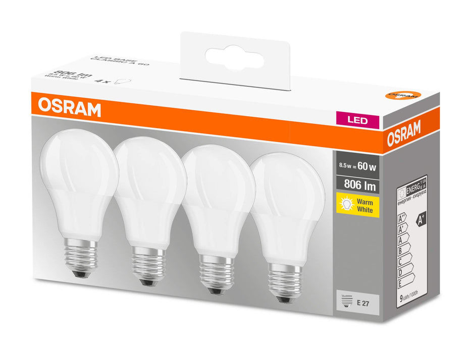 OSRAM Lampa LED | Trzonek: E27 | Ciepły biały | 2700 K | 8,50 W | matowe | LED BASE CLASSIC A [Klasa efektywności energetycznej A+]