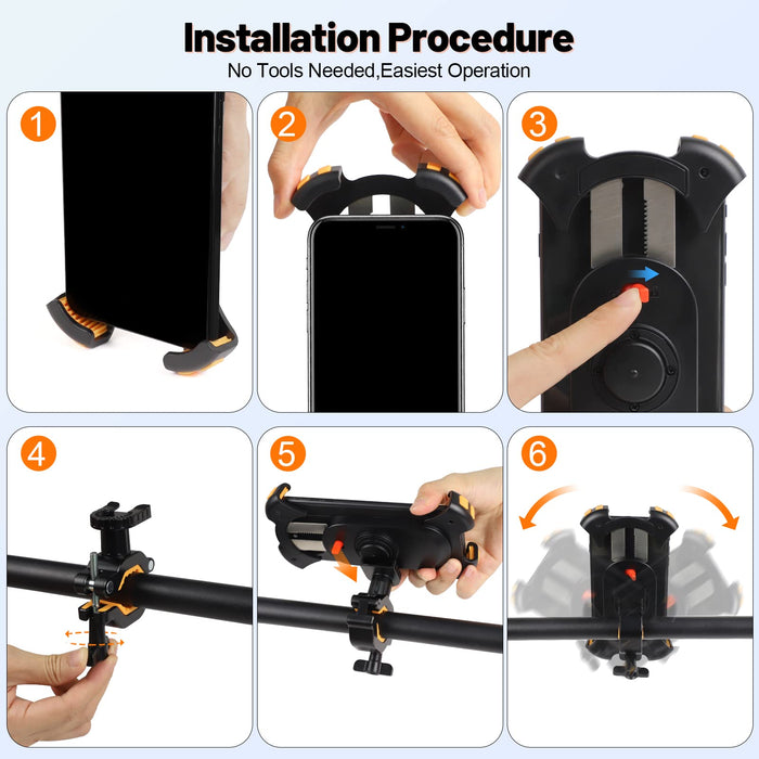 Rouclo uchwyt na telefon rowerowy, uchwyt na telefon motocyklowy z obrotowym 360° uchwyt na telefon rowerowy do elektrycznego, roweru górskiego, skutera, uniwersalny uchwyt rowerowy dla smartfonów 4,5-6,9 cala, pomarańczowy