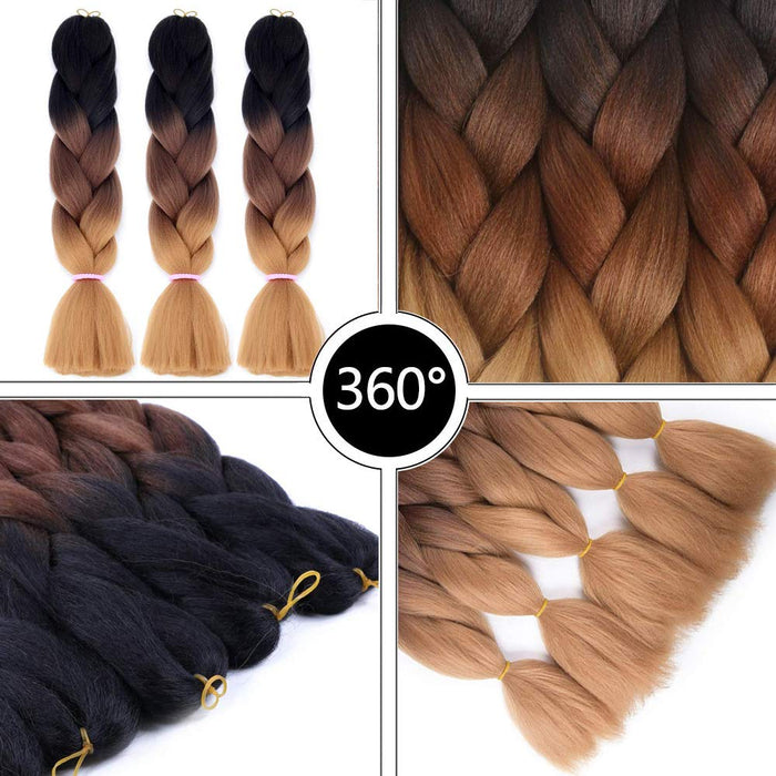 Colorful panda 3 sztuk jumbo warkocz włosy syntetyczne 24 Cale 100g kanekalon zaplatanie włosów rozszerzenia na szydełku Twist plecionki włosy (ombre brązowy)