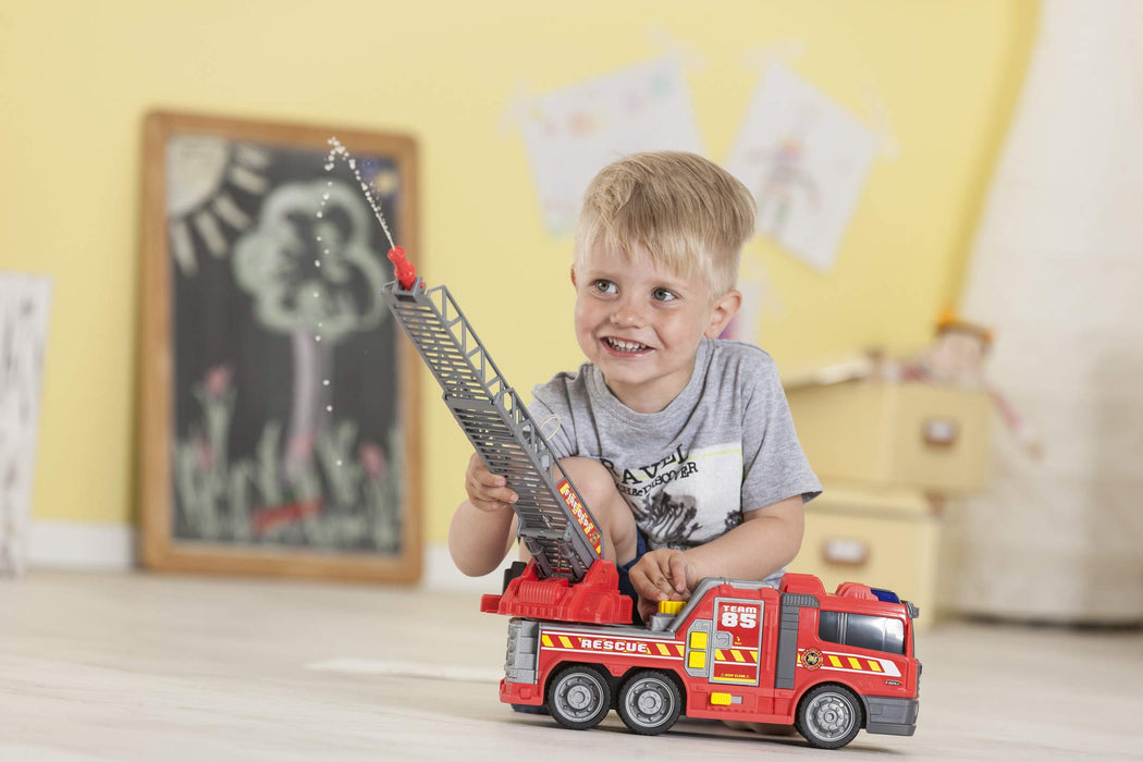 Dickie Toys 203308371 Straż pożarna Fire Fighter 36 cm, migające światła, efekty dźwiękowe, pojazd strażacki i ruchoma drabina, funkcja psikania wodą, trafiony prezent dla dzieci od 3 lat