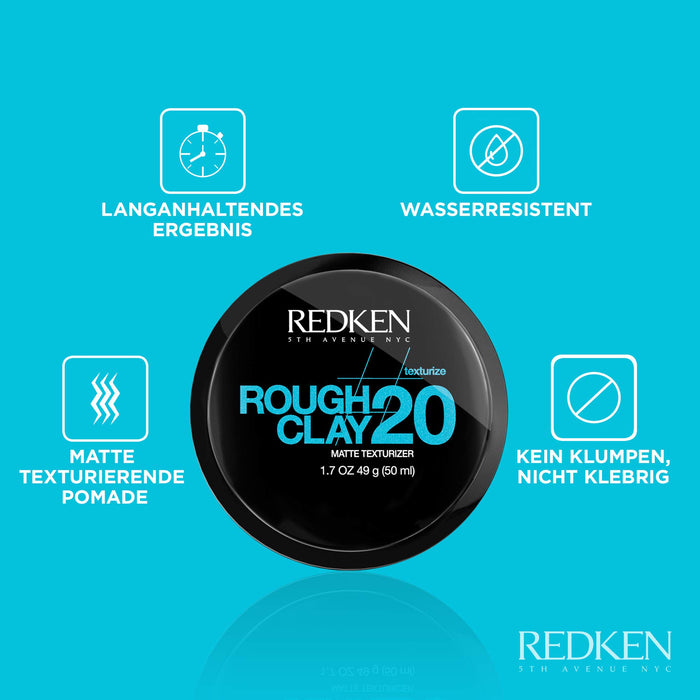 Redken Texturize Rough Clay 20 Matte Texturizer pasta do włosów, do matowego wyglądu Rough, mocne trzymanie, do krótkich i półdługich fryzur, 50 ml