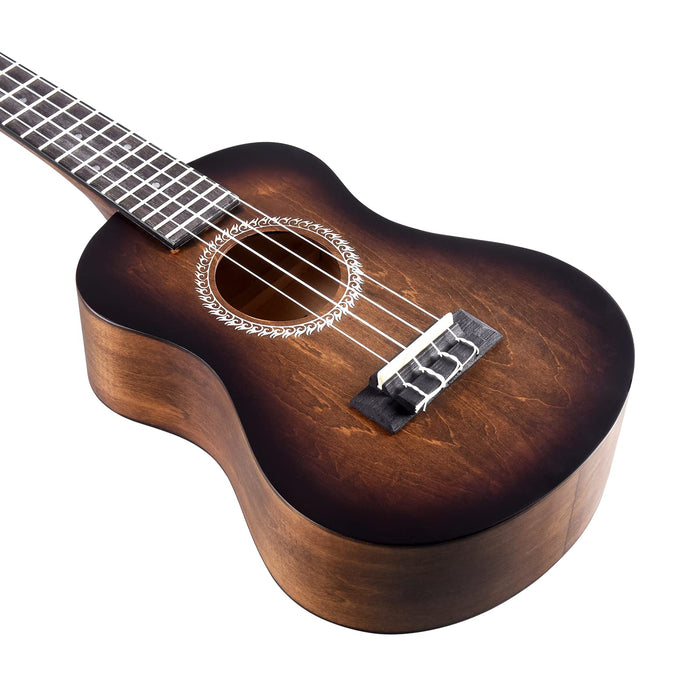 Winzz Ukulele koncertowe 58 cm, brązowe, zestaw ukulele dla początkujących i dzieci, jedyne w swoim rodzaju wzornictwo kolorystyczne