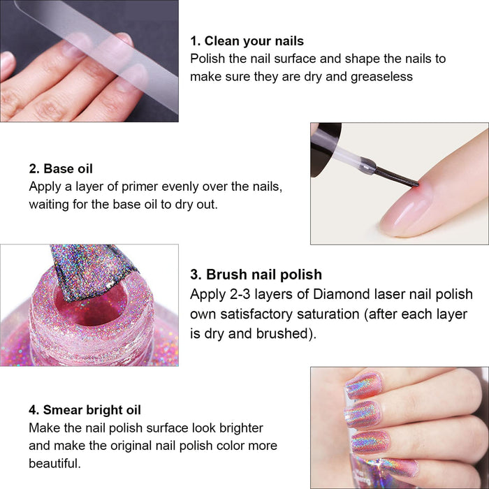 Freeorr Lakier do paznokci Glitter Laser, błyszczące lustro Glitter Nail Art holograficzny trwały lakier do paznokci 1 butelka 7 ML-LS06