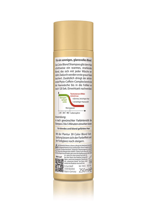 Plantur 39 Color Blond szampon fito-kofeinowy – odświeżający kolor szampon do włosów dla kobiet aktywujący cebulki włosów – do włosów rozjaśnianych i blond – 1 x 250 ml