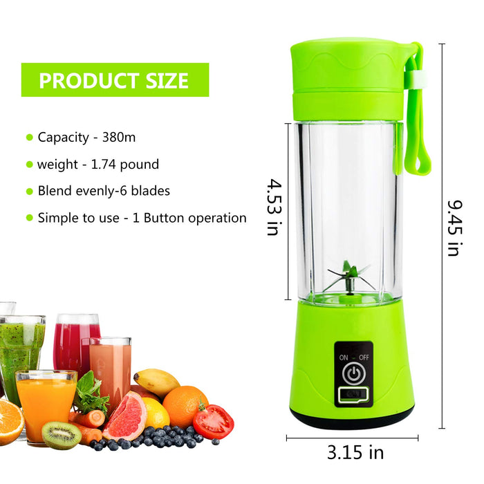 Meyall przenośny blender do smoothies owocowy lód, ładowanie USB osobisty rozmiar mini elektryczna sokowirówka kubek mieszacz do żywności z butelką 380 ml 6 ostrzami do domu kuchni biura na świeżym powietrzu sporty podróż (zielony)