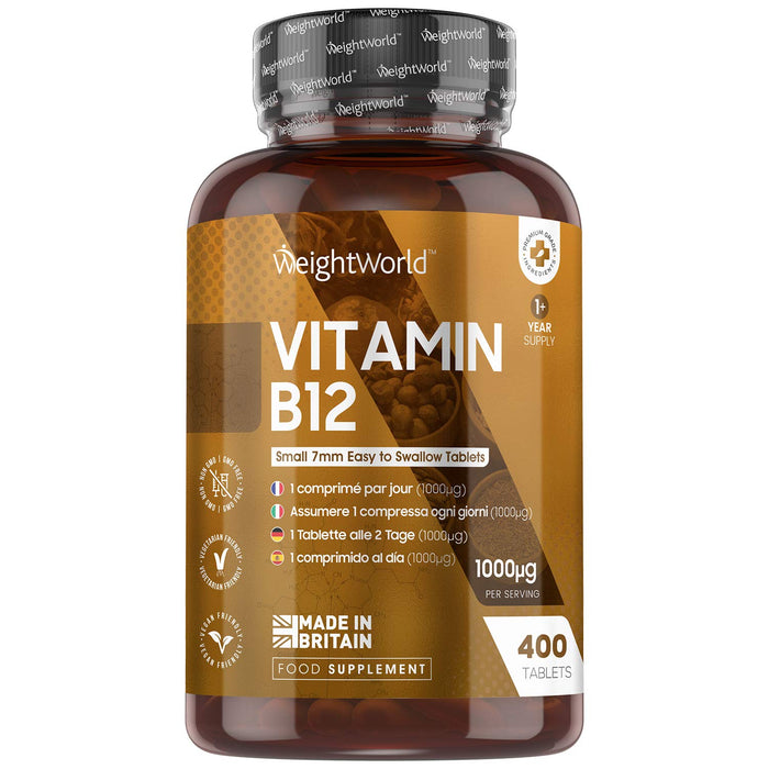 Witamina B12 Tabletki wysokiej mocy - 1000mcg - 400 tabletek (1 + rok dostaw) Czysta metylokobalamina B12 Suplement dla mężczyzn i kobiet, układ odpornościowy, energia i mózg - Vegan Friendly - Made In The UK