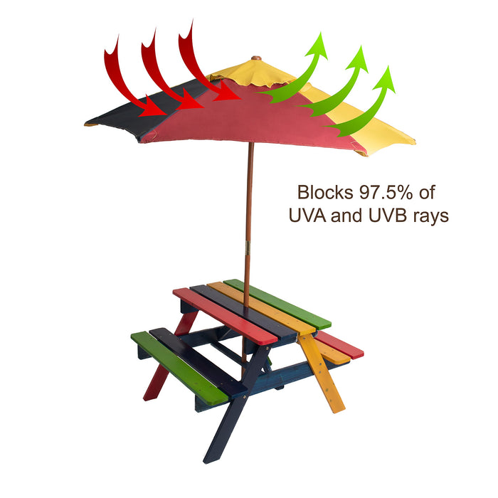 Relsy Ławka piknikowa dla dzieci z regulowanym parasolem i stołem, aby Twój trawnik był piękny z kolorowymi meblami ogrodowymi dla dzieci