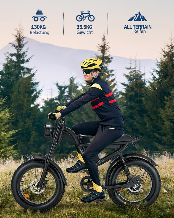 Riding'times E Bike rower elektryczny 20" Fat Tire rower elektryczny, akumulator 48 V/15 Ah, maks. zasięg do 40-90 km, rower górski off-road z 7 biegami, City E Bike, dla mężczyzn i kobiet