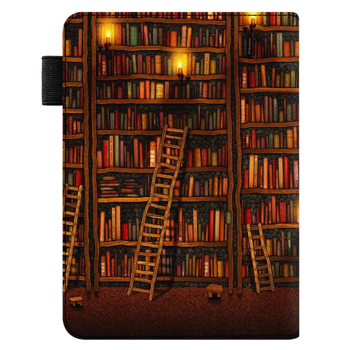 Huasiru Handheld Case for All Kindle Paperwhite Generations - PU Leather Protective Cover with Hand Strap, Library