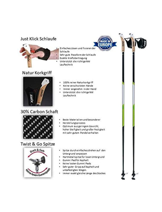 Swix CT4 Nordic Walking Stock Lime Carbon Tech z końcówką Twist & Go, 1 para