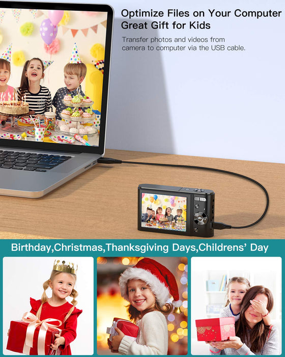 Aparat cyfrowy 2,7 K Ultra HD Mini kamera wideo 44 MP 2,8 cala LCD akumulator studenci kompaktowa kamera kieszonkowa z 16-krokowym zoomem YouTube kamera do pilgowania dla dzieci, dorosłych, początkujących