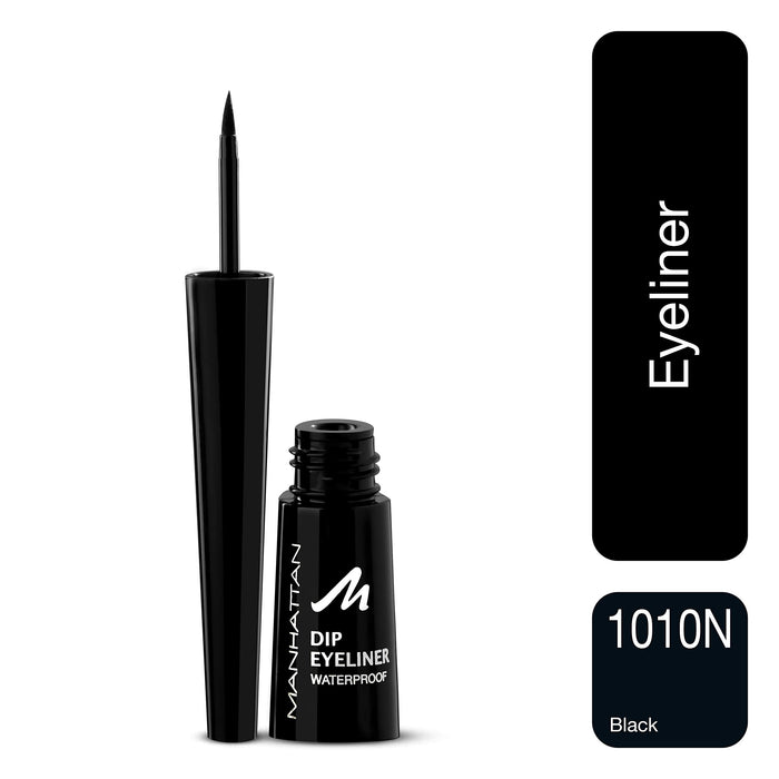 Manhattan Dip Eyeliner Waterproof, czarny eyeliner ze specjalnym aplikatorem dla idealnego kocia oczu, kolor Black 1010N, 1 x 9,07g