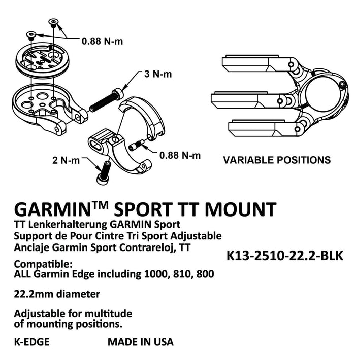 K-Edge Garmin Sport TT uchwyt 22,2 mm pręt czarny