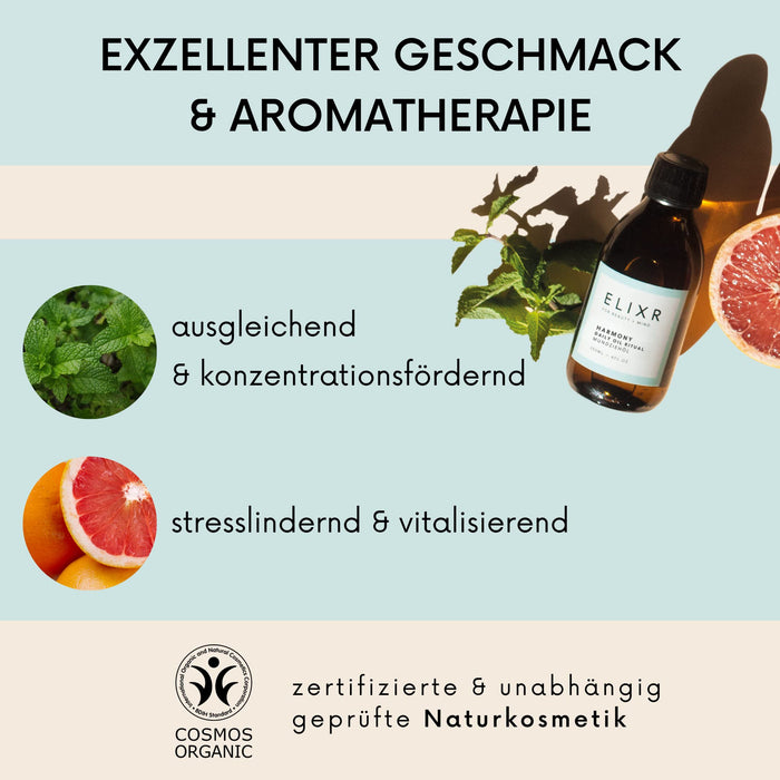 ELIXR Harmony Mundziehöl 200 ml z programu Die Höhle der Löwen I inze krauseminze grejpfrutowe I certyfikowane kosmetyki naturalne I olejek do zębów, przeciąganie oleju, płukanie ust