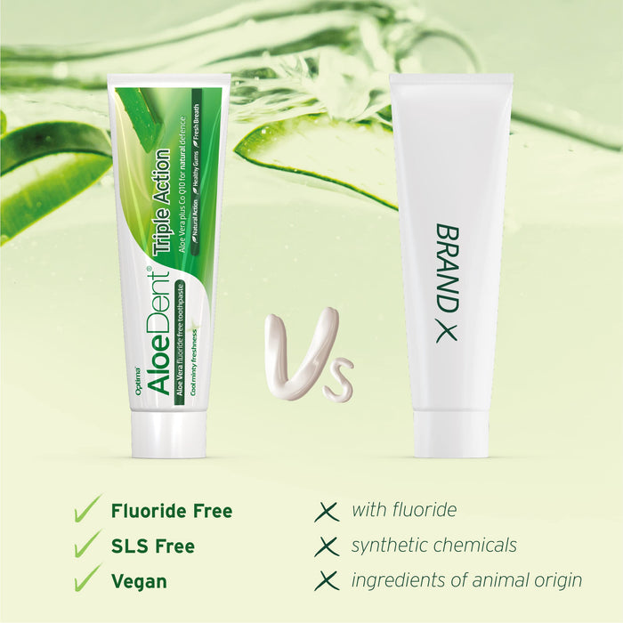 AloeDent Triple Action Aloe Vera pasta do zębów, bez fluoru, 1 opakowanie (1 x 100 ml)