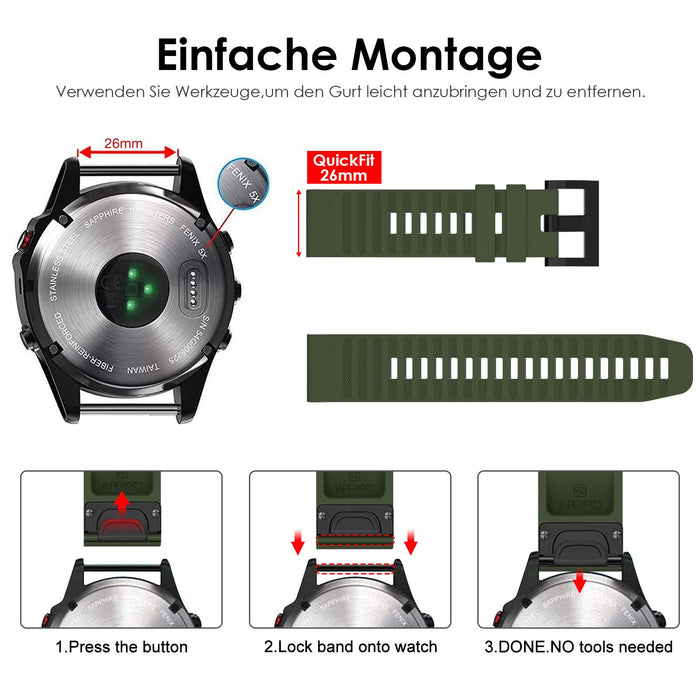 Pasek do zegarka Fenix 6X/Fenix 6X Pro/Fenix 3 HR Band, 26 mm, łatwy do dopasowania, silikonowy pasek zastępczy do zegarka Fenix 6X/Fenix 6X Pro/Fenix 5X/Fenix 5X Plus/Fenix 3/Fenix 3 HR/Descent Mk1