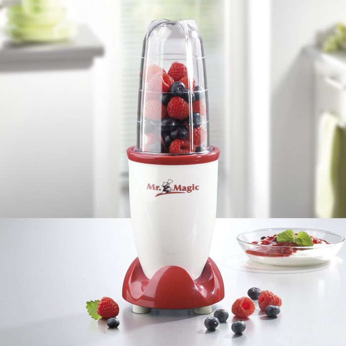 GOURMETmaxx Mr. Magic Smoothie Maker z pokrywką utrzymującą świeżość | mikser stojący z 8 funkcjami, z funkcją to-go z pokrywką utrzymującą świeżość [250 W]