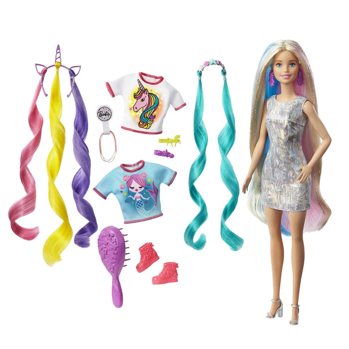 Barbie, Baśniowa Fryzura Lalka Ze Stylizacją Na Jednorożca Lub Syrenkę GHN04