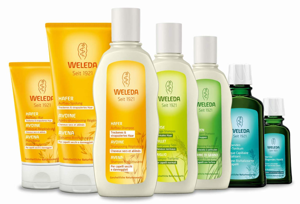 WELEDA Hirse szampon pielęgnacyjny, naturalny kosmetyk bio żel pod prysznic do delikatnego czyszczenia włosów i skóry głowy, pielęgnujący żel pod prysznic zapewnia naturalny połysk i sprężystość włosów (1 x 190 ml)