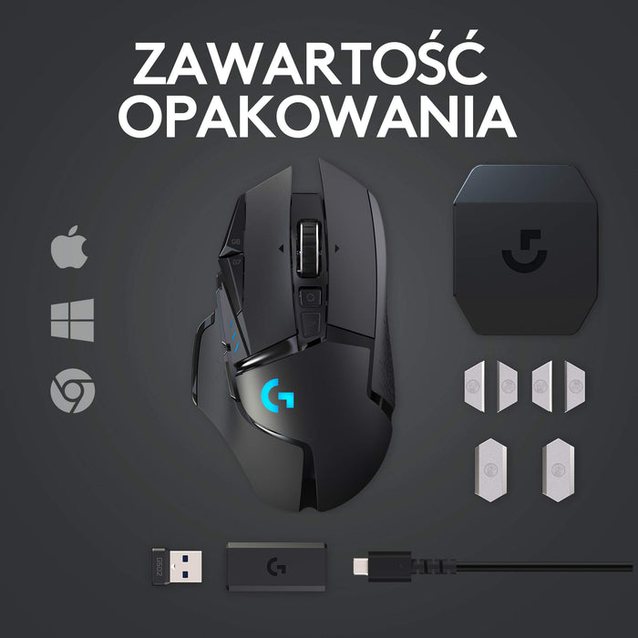 Logitech G502 Lightspeed Wireless Gaming Mouse, Bezprzewodowa Mysz Do Gier Lightspeed, Pc/Mac - Czarny ,910-005567