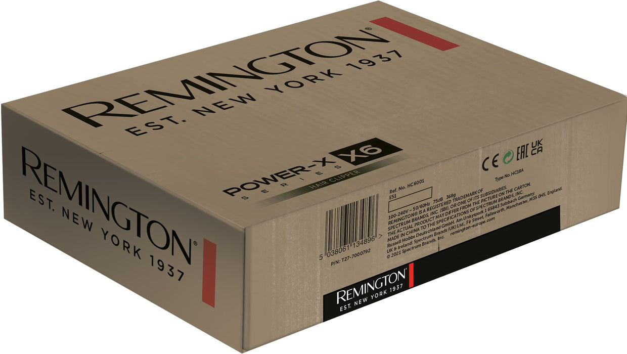 Remington X6 Power-X Maszynka do strzyżenia włosów — bezprzewodowa z japońskimi ostrzami ze stali i grzebieniem Micro Fade; Wybierz spośród 72 ustawień długości HC6001, Czarna i Srebrna