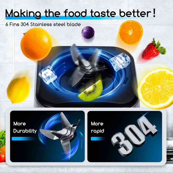 Aigostar Archer 30RKN - Blender o mocy 1200W i pojemności 1,8 litra, szklany dzbanek, 6 ostrzy ze stali nierdzewnej typu 304, wolny od BPA