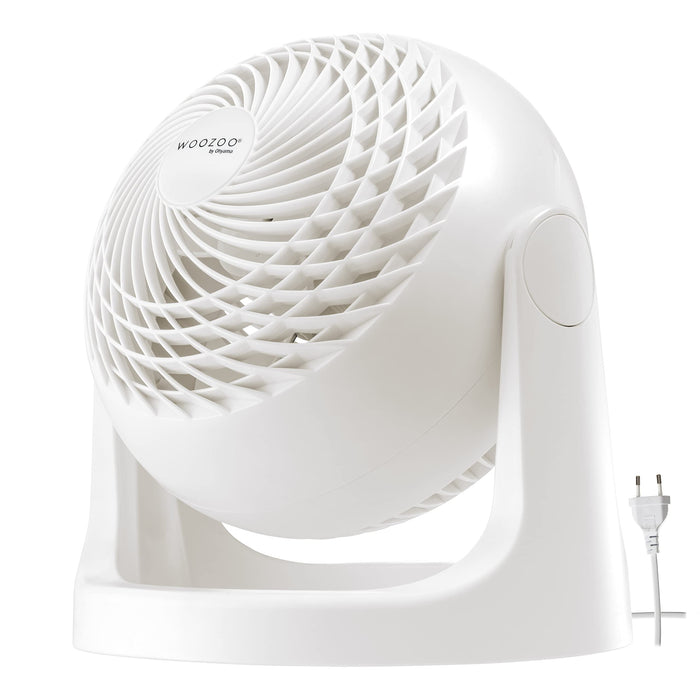 Woozoo by Ohyama, Wydajny, cichy wentylator biurkowy / wentylator stołowy, 31 W, opatentowane śmigła 3D, obrót o 360°, 3 prędkości, Do powierzchni 23m² - Woozoo PCF-HE18 - Biały