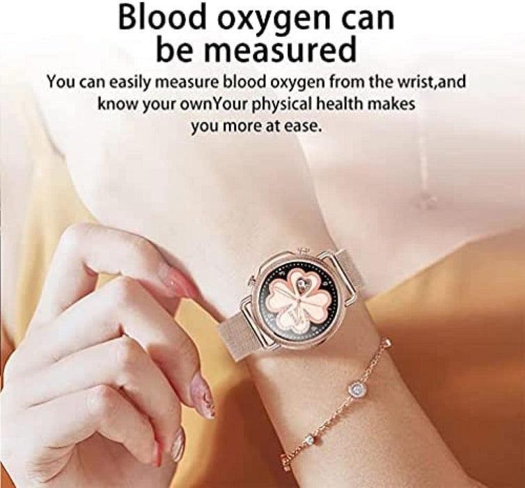 Inteligentny zegarek damski modny inteligentny zegarek z ciśnieniem krwi, gazem krwi, temperaturą ciała, pulsometrem, zegarek krokomierz F, F