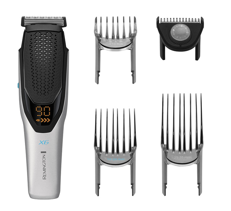 Remington X6 Power-X Maszynka do strzyżenia włosów — bezprzewodowa z japońskimi ostrzami ze stali i grzebieniem Micro Fade; Wybierz spośród 72 ustawień długości HC6001, Czarna i Srebrna