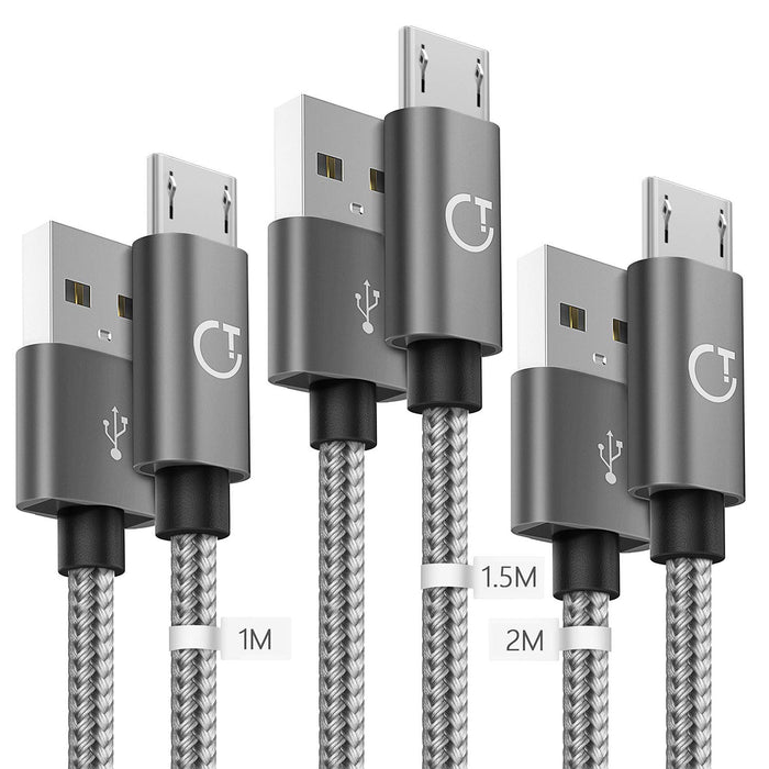 Gritin Kabel Micro USB, [3-pak / 1 M + 1,5 M + 2 M] Nylon w oplocie Niezwykle trwały szybki kabel do synchronizacji Micro USB do Nexusa, LG, Sony, PS4, HTC, Motorola, Kindle, Nokia i nie tylko