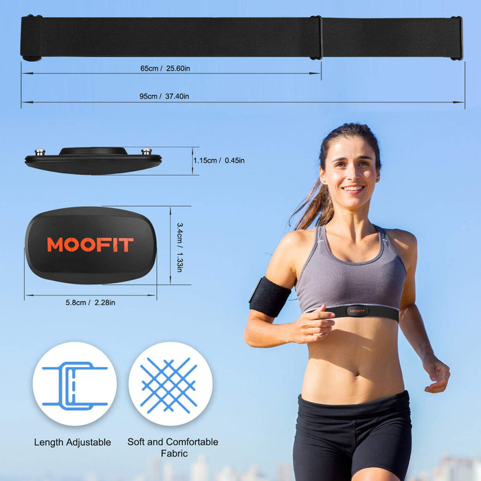 moofit ANT+ pulsometr z paskiem piersiowym Bluetooth czujnik HR IP67 wodoodporny kompatybilny z Zwift, Wahoo Fitness, Rouvy, Peloton, Strava dla iOS, Android (aplikacja MooFit nienavail)