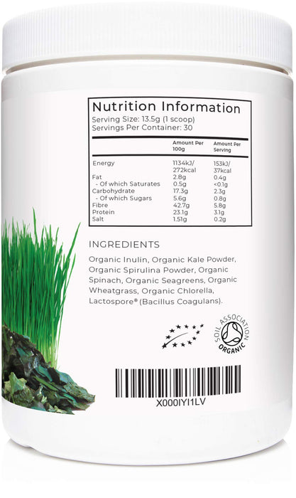 Love Life Supplements - Zielone superfoods – proszek do smoothie z 7 organicznymi superfoodami i probiotykami, 405 g