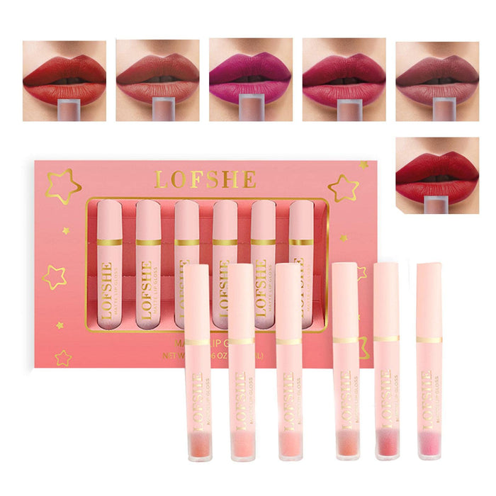 HJKJ Zestaw pomadek do ust, 6 kolorów, długo utrzymujący się zestaw błyszczyków do ust – wodoodporny makijaż ust, nawilżający, nieprzywierający zestaw do ust, zestaw upominkowy dla kobiet