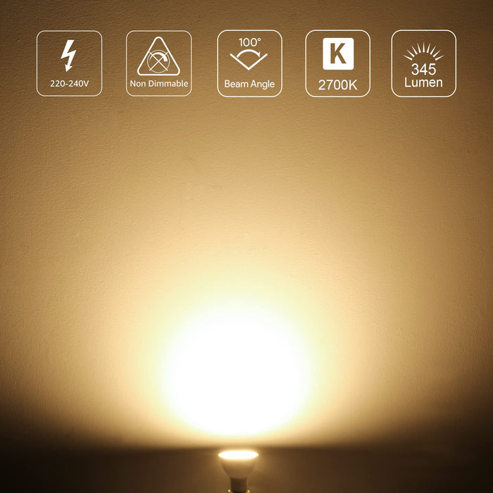 LE Żarówki LED GU10, ciepła biel, żarówki LED 2700 K, 4 W, energooszczędne żarówki GU10, odpowiednik reflektora halogenowego 32 W, 345 lm, kąt świecenia 100°, nieściemnialne, AC 220-240 V, 5 sztuk